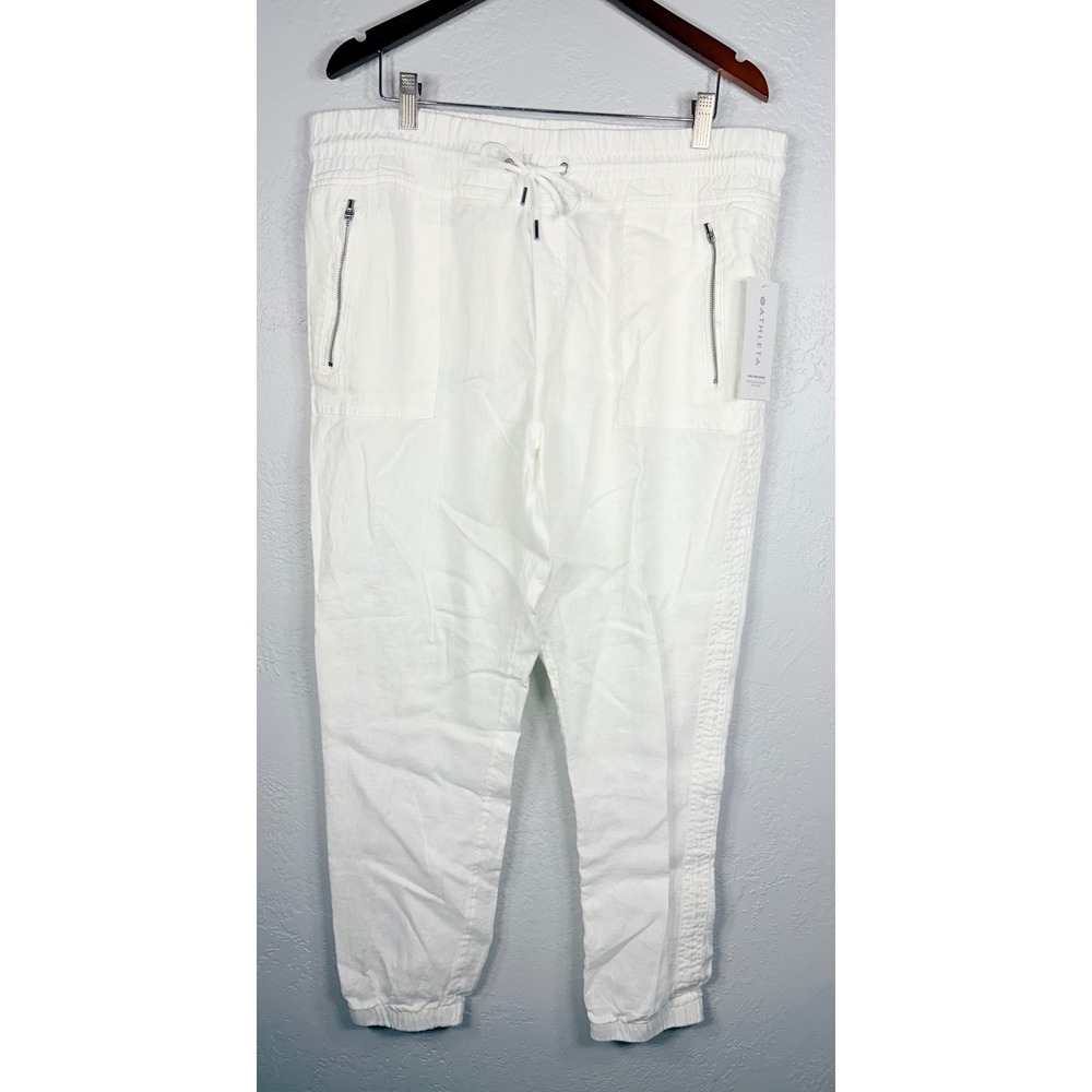 Athleta Womens Cabo Linen Jogger Pants White Size 16 New NWT Smocked Waist